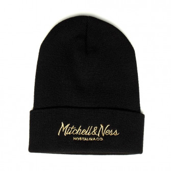 M&N Pinscript Cuff Knit Beanie Hat ''Black/Gold''